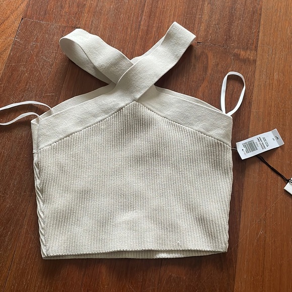 Aritzia Babaton Sculpt Knit Criss Cross Cream Crop Top - Picture 7 of 7